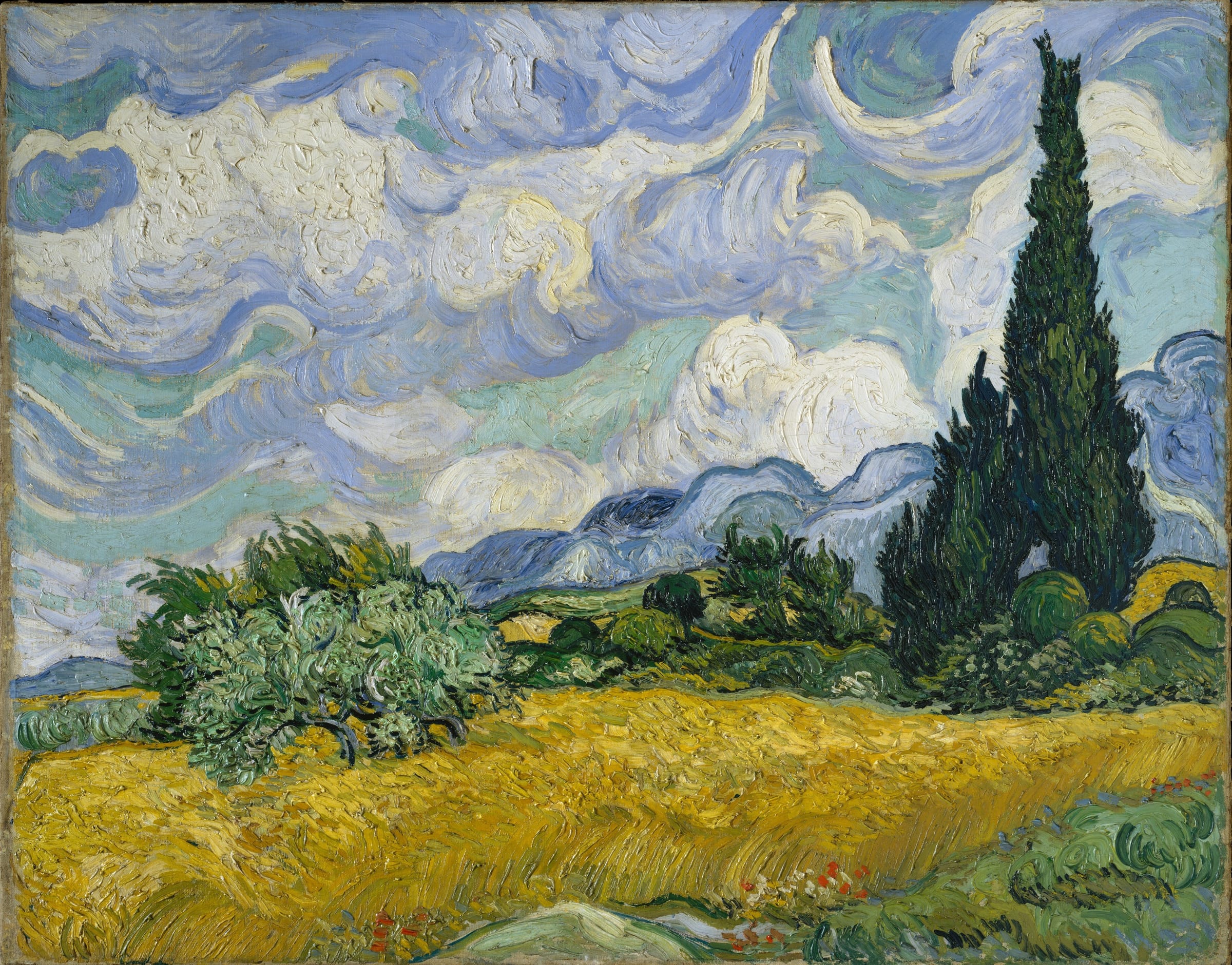 Campo de trigo con cipreses by Vincent van Gogh